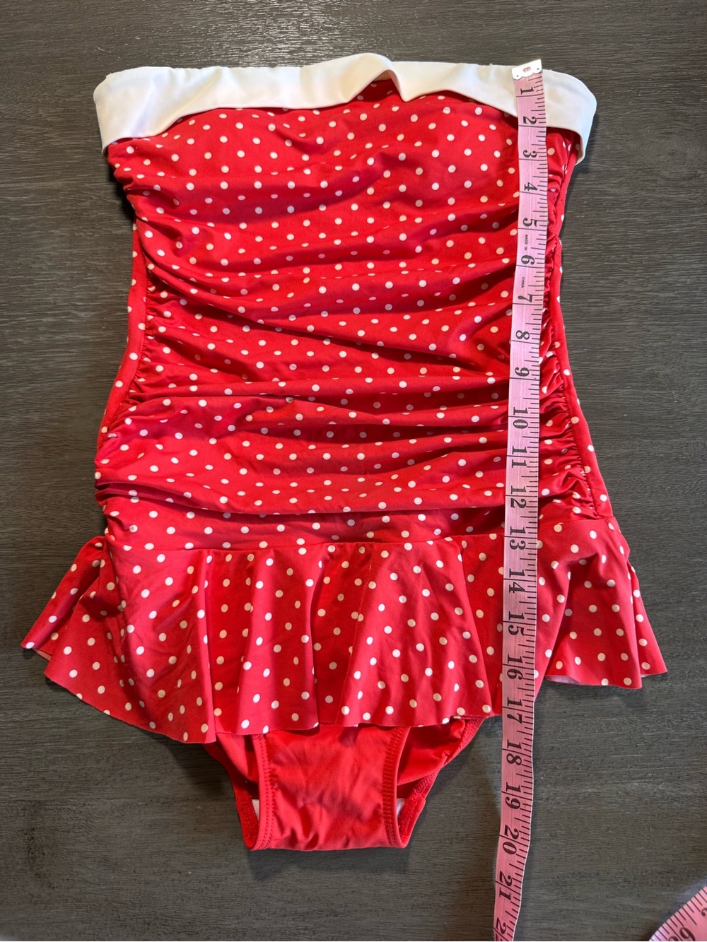 Vintage Ralph Lauren One Piece Polka Dot Swimsuit Mini Skirt 6 Red White - Picture 11 of 11